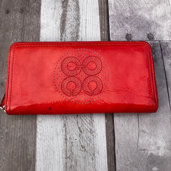 Coach Handbags - Coach Wallet Orange Patent Leather Zip Around Perforated C Y2K Colorful Casual
